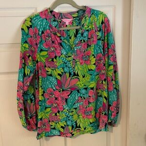 Lilly Pulitzer Vibrant Floral Blouse - Pink and Green